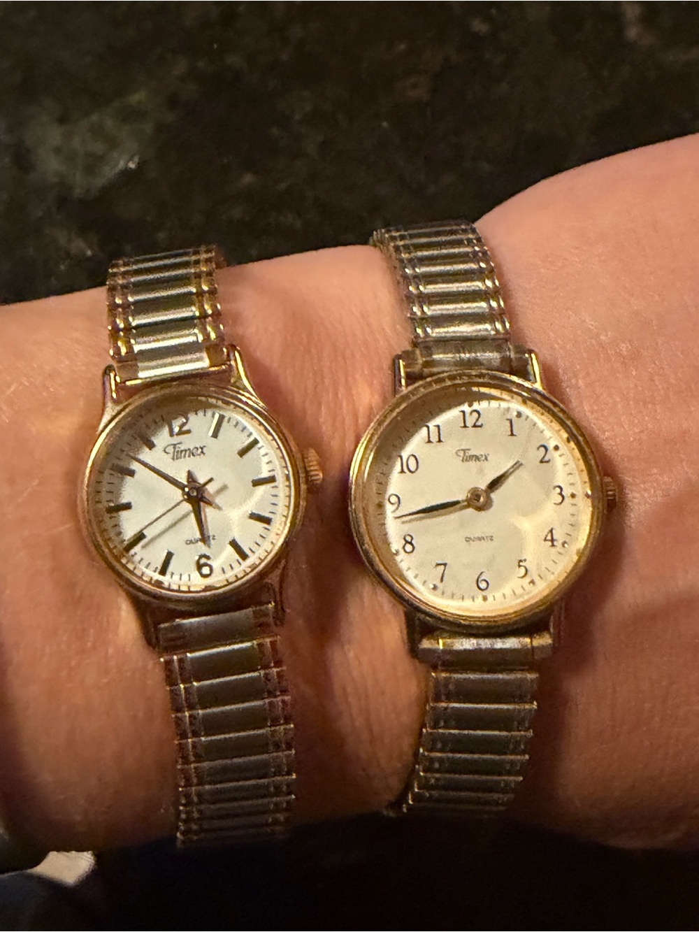 Two vintage ladies Timex wristwatches gold & silver two tone